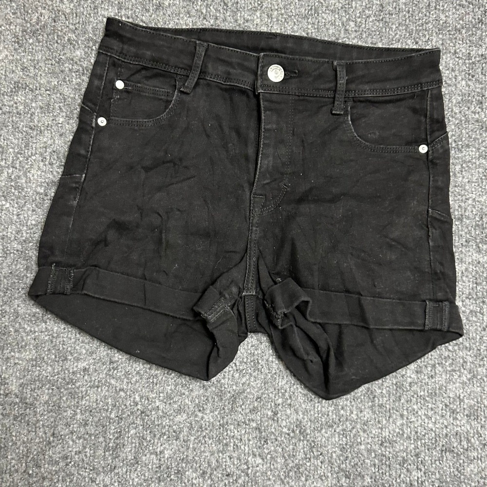 H&M Denim Shorts Womens Size 4 Black Cuffed Slim Fit Casual Summer High Waist